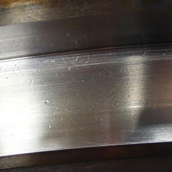 Raceway damaged by contaminant in the lubricant