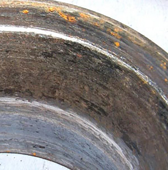 Outer raceway from a seized tapered roller bearing